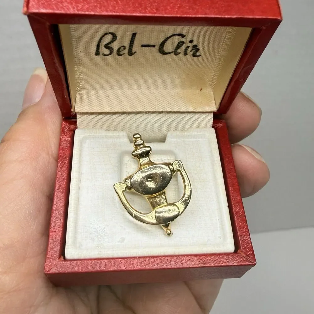Vintage Bel-Air Gold Tone Articulated Door Knocker Tie Tack Pin